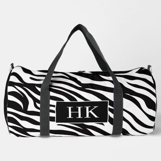Stijlvolle zwart-wit zebraprint met initialen plunjezak (Voorkant)