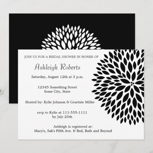 Stijlvolle zwart-witte bloem kaart (Voorkant / Achterkant)