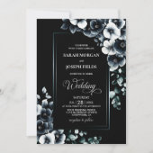 Stijlvolle zwart-witte bloemenbruiloft kaart (Voorkant)
