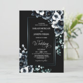 Stijlvolle zwart-witte bloemenbruiloft kaart (Staand voorkant)
