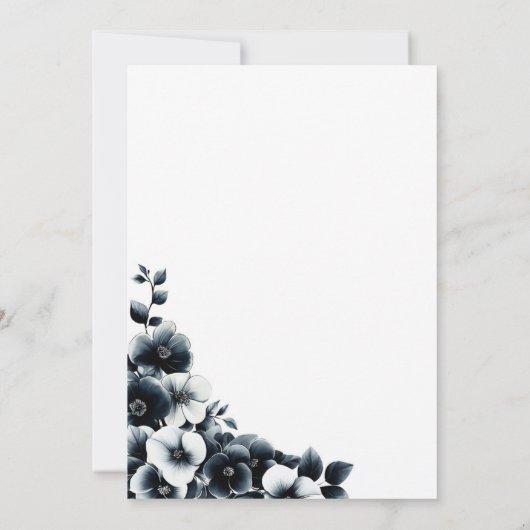 Stijlvolle zwart witte bloemenbruiloft kaart (Achterkant)