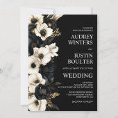 Stijlvolle zwart-witte bloemenbruiloft kaart (Voorkant)