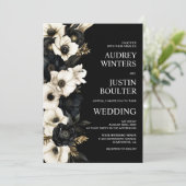 Stijlvolle zwart-witte bloemenbruiloft kaart (Staand voorkant)