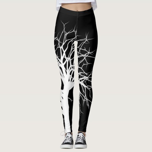Stijlvolle zwart witte boom van het leven Yoga Leggings (Voorkant)