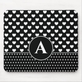 Stijlvolle zwart-witte harten Custom Monogram Muismat
