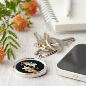 Stijlvolle zwart witte lelie bloemenvlinder sleutelhanger (Zijkant)