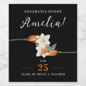 Stijlvolle zwart-witte Lily Retro Retro Bloemen Wijn Etiket (Enkel label)