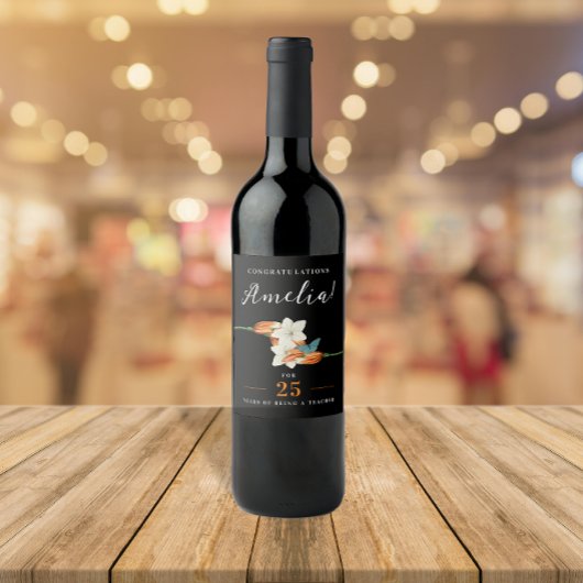 Stijlvolle zwart-witte Lily Retro Retro Bloemen Wijn Etiket