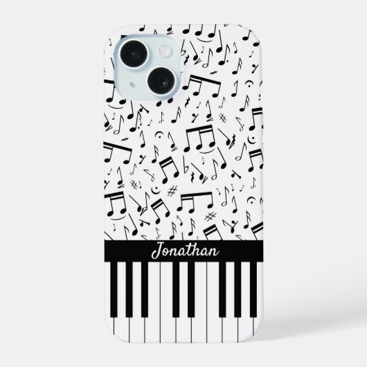 Stijlvolle zwart-witte pianotoetsen iPhone 15 case (Achterkant)