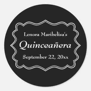 Stijlvolle zwart-witte quinceanera ronde sticker