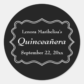 Stijlvolle zwart-witte quinceanera ronde sticker