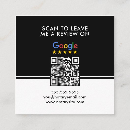 Stijlvolle zwart-witte Review QR Notaris Dank u Vierkante Visitekaartje (Achterkant)