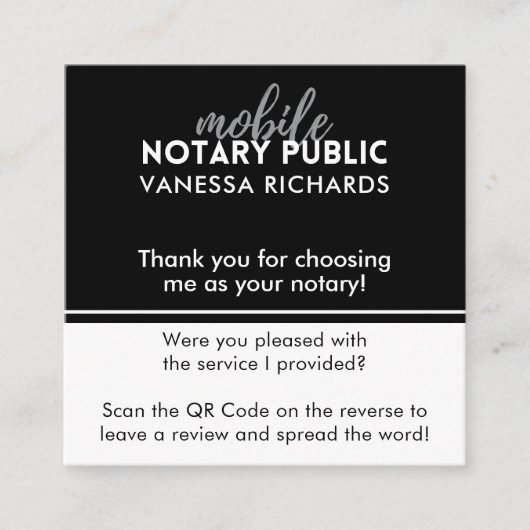 Stijlvolle zwart-witte Review QR Notaris Dank u Vierkante Visitekaartje (Voorkant)