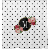 Stijlvolle zwart witte Stippen Antiek bloemmonogra Douchegordijn (Voorkant)