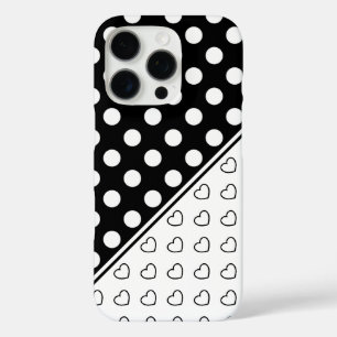 Stijlvolle zwart-witte stippen en harten iPhone 16 pro hoesje