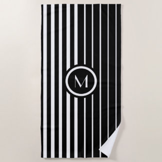 Stijlvolle zwart-witte strepen met monogram strandlaken