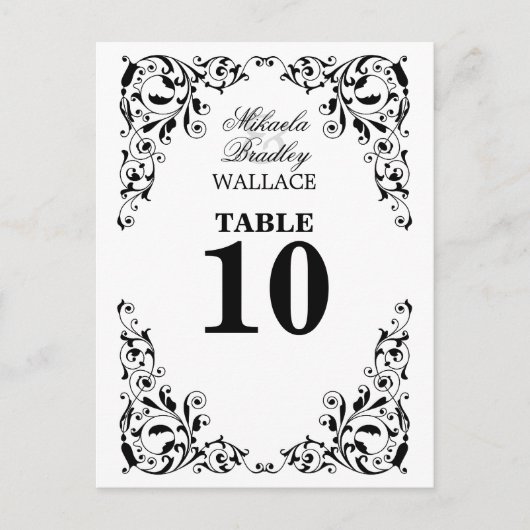 Stijlvolle zwart-witte wervelingen tafel nummer Ka Briefkaart (Voorkant)