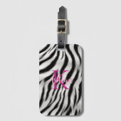 Stijlvolle zwart witte Zebra dier roze monogram Bagagelabel (Voorkant (verticaal))