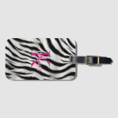 Stijlvolle zwart witte Zebra dier roze monogram Bagagelabel (Voorkant (horizontaal))