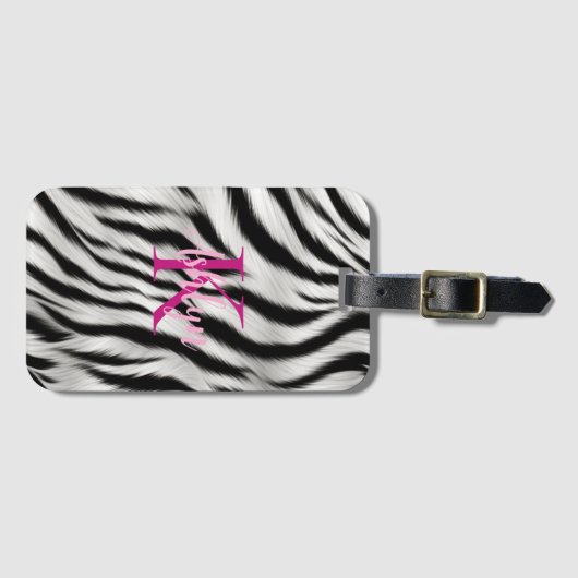 Stijlvolle zwart witte Zebra dier roze monogram Bagagelabel (Voorkant (horizontaal))