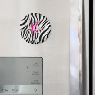 Stijlvolle zwart witte Zebra dier roze monogram Magneet