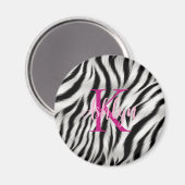 Stijlvolle zwart witte Zebra dier roze monogram Magneet (Voorkant / Achterkant)