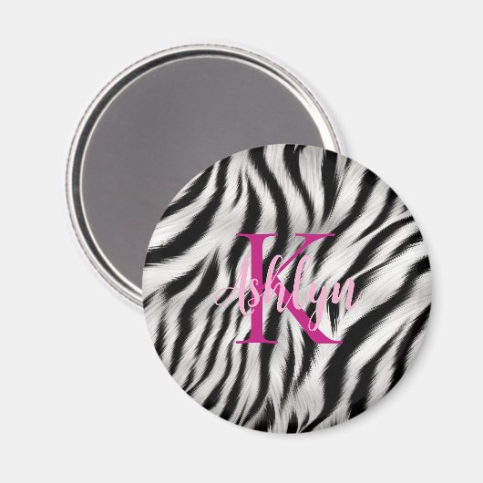 Stijlvolle zwart witte Zebra dier roze monogram Magneet (Voorkant / Achterkant)