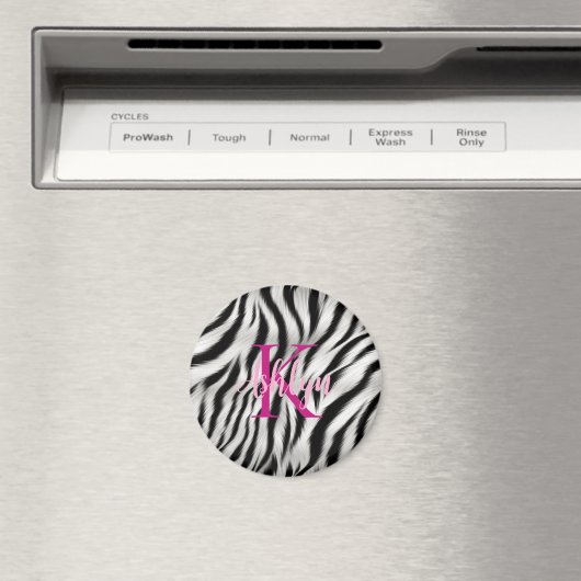 Stijlvolle zwart witte Zebra dier roze monogram Magneet (Insitu (Vaatwasser))