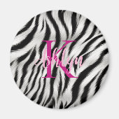 Stijlvolle zwart witte Zebra dier roze monogram Magneet (Voorkant)