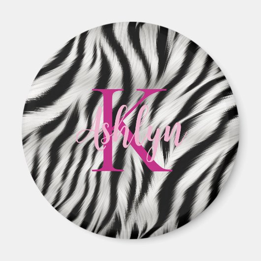Stijlvolle zwart witte Zebra dier roze monogram Magneet (Voorkant)