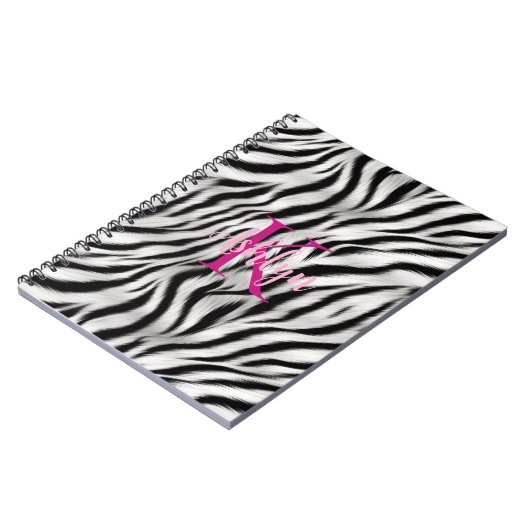 Stijlvolle zwart witte Zebra dier roze monogram Notitieboek (Linkerzijde)