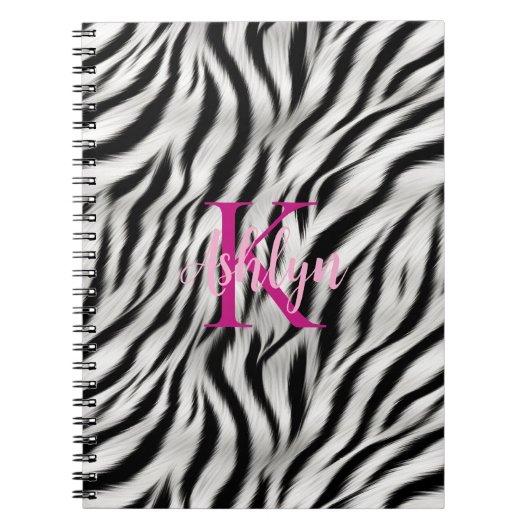 Stijlvolle zwart witte Zebra dier roze monogram Notitieboek (Voorkant)