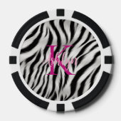 Stijlvolle zwart witte Zebra dier roze monogram Poker Chips (Voorkant)