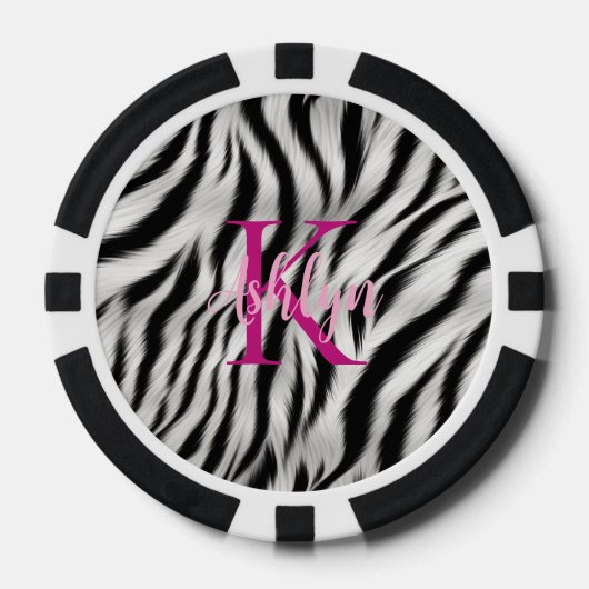 Stijlvolle zwart witte Zebra dier roze monogram Poker Chips (Voorkant)