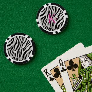 Stijlvolle zwart witte Zebra dier roze monogram Poker Chips