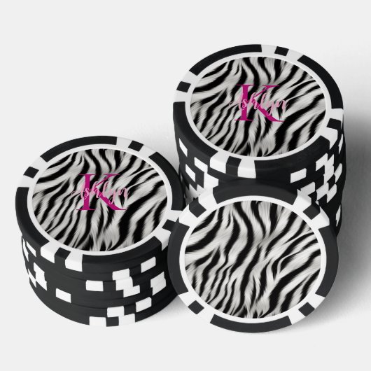 Stijlvolle zwart witte Zebra dier roze monogram Poker Chips (Opstapeling)