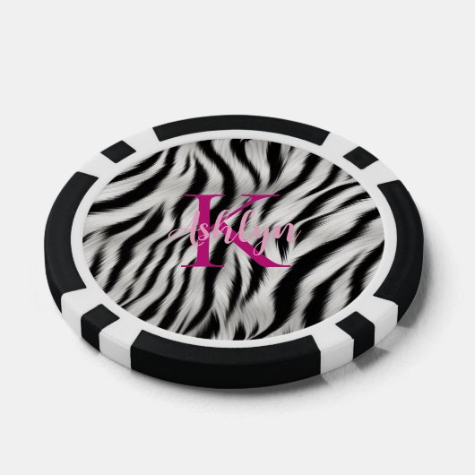 Stijlvolle zwart witte Zebra dier roze monogram Poker Chips (Enkel)