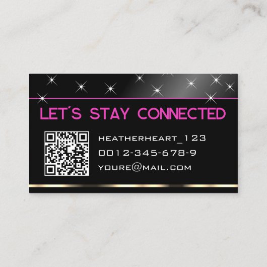Stijlvolle Zwart Zilver Gouden Glitter Sterren QR  Visitekaartje (Achterkant)