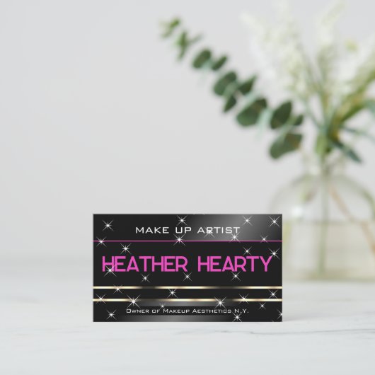 Stijlvolle Zwart Zilver Gouden Glitter Sterren QR  Visitekaartje (Staand voorkant)