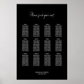 Stijlvolle zwarte 12 Tafel Trouwstoel Grafiek Poster (Voorkant)