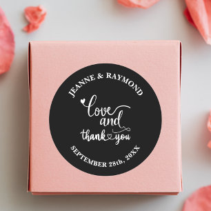 Stijlvolle Zwarte Aangepaste Liefde en Dank U Huwe Ronde Sticker