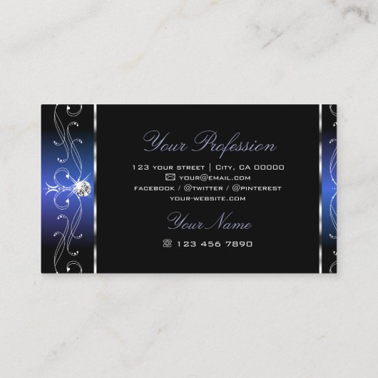 Stijlvolle zwarte blauwe  grenzen Juwelen Ornament Visitekaartje (Achterkant)