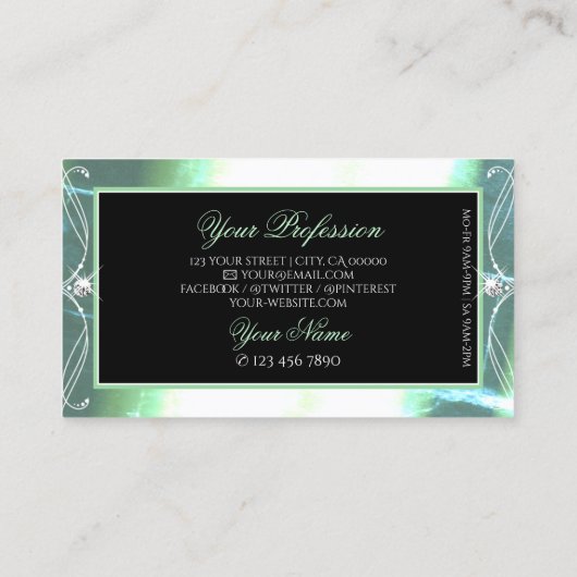 Stijlvolle zwarte Blauwgroen sparkle-juwelen  Orna Visitekaartje (Achterkant)