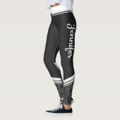 Stijlvolle zwarte bloemenwitte strepen en naam mod leggings (Links)