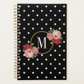 Stijlvolle zwarte Blush Flowers Stippen Monogram Planner (Voorkant)