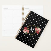Stijlvolle zwarte  Blush Flowers Stippen Monogram Planner (Display)
