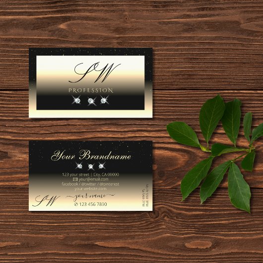 Stijlvolle zwarte Cream Gold Sparkle Diamonds Init Visitekaartje