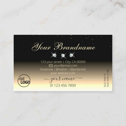 Stijlvolle zwarte Cream Gold Sparkle Diamonds Voeg Visitekaartje (Achterkant)