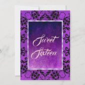 Stijlvolle zwarte Damask & Gothic Paarse Sweet 16 Kaart (Voorkant)