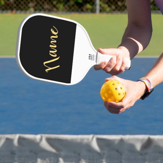Stijlvolle zwarte driemaandelijkse scriptwitinhoud pickleball paddle (Insitu)